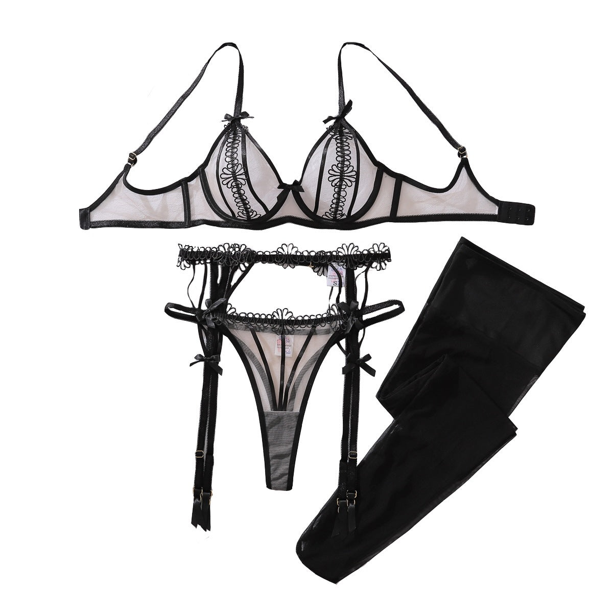 FREEDOMBEAUTY | European and American Amazon 2026 fashion new product water-soluble flower splicing perspective mesh yarn body sculpting sexy underwear split set