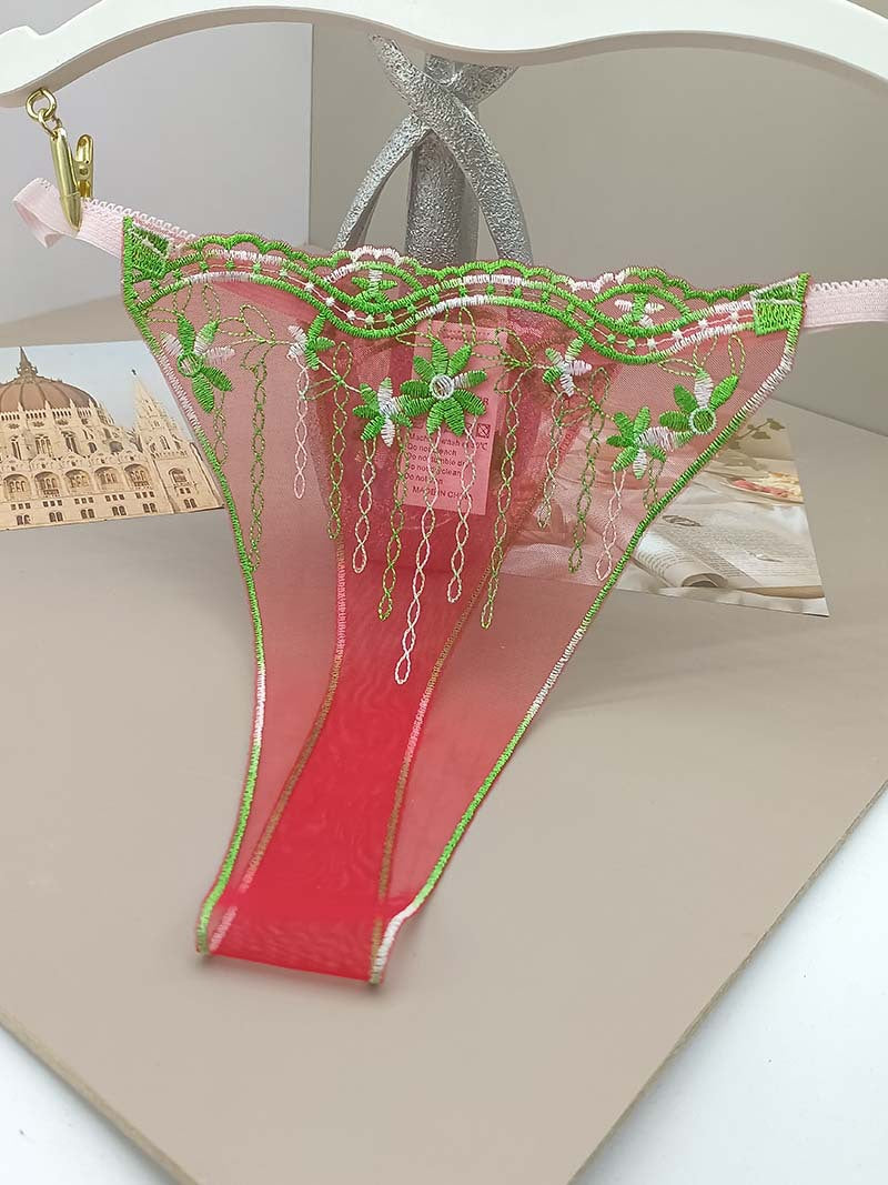 FREEDOMBEAUTY | Sexy low waist seduction lace perspective hollow women's thong transparent red mesh embroidery sexy cross-border