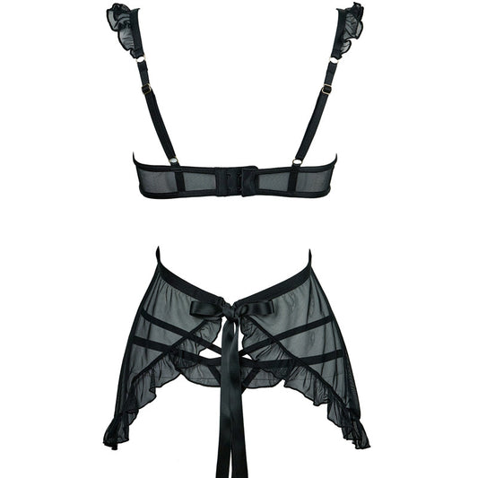 FREEDOMBEAUTY | FQ2864T221 Pure Embroidery 1/4 Cup Detachable Embroidery Breast Mesh Dress Ladies Sexy See-Through Black