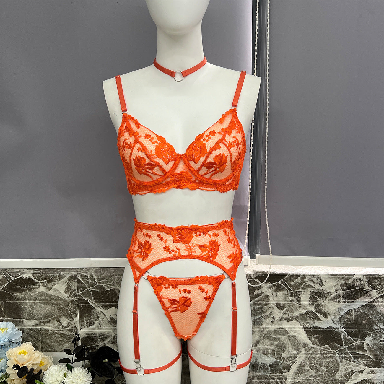 freedombeauty|New exquisite embroidered three-point sex mesh yarn · embroidery perspective set