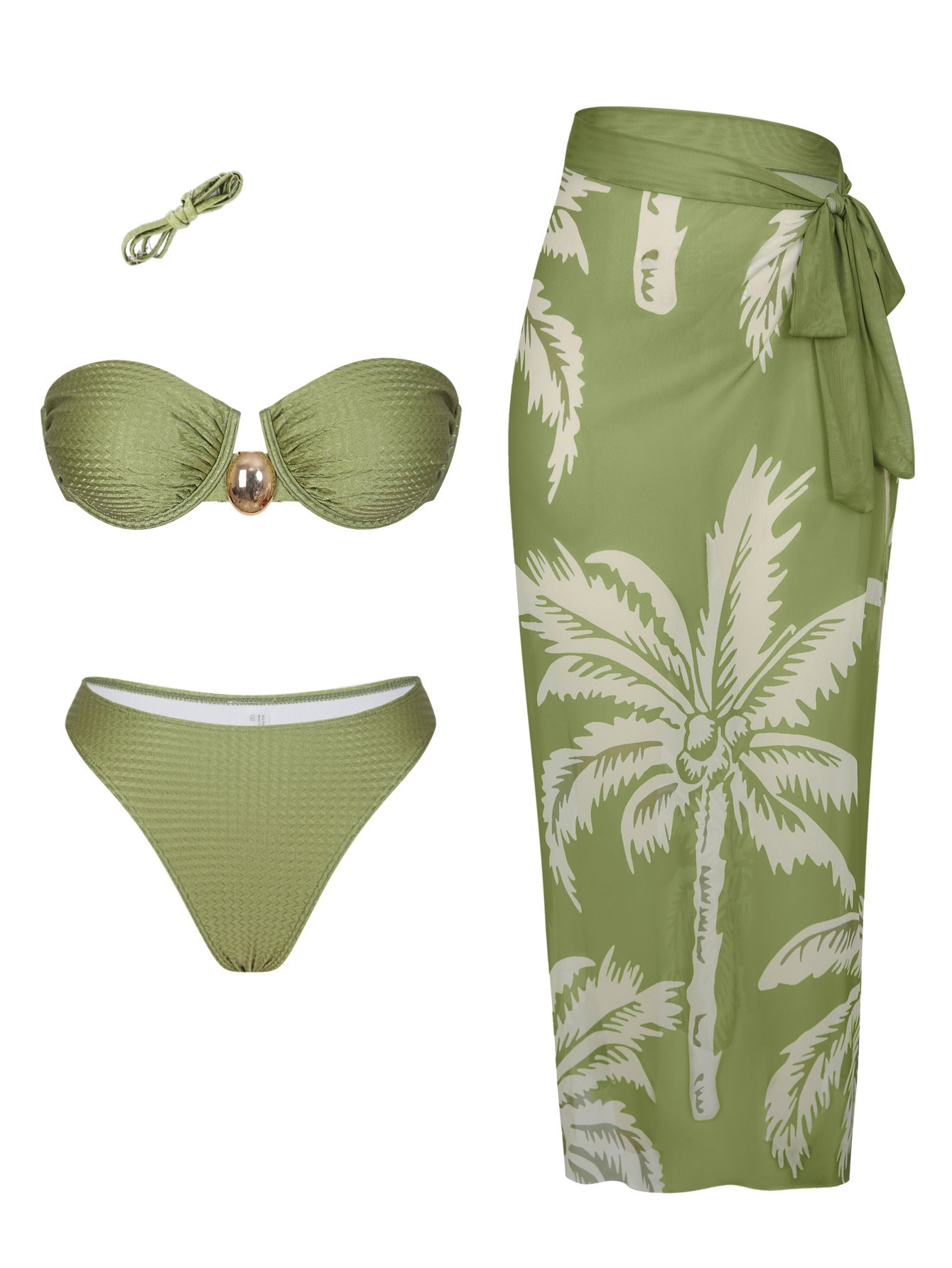 FREEDOMBEAUTY | New split swimsuit women's sexy suspenders tight bikini wrap skirt three-piece slim vacation swimsuit women