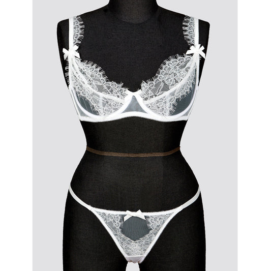 FREEDOMBEAUTY | FQ2759 Pure Perspective White French Sex Suit Women's Eyelashes Lace Bra AP Underwear with Rim Tulle