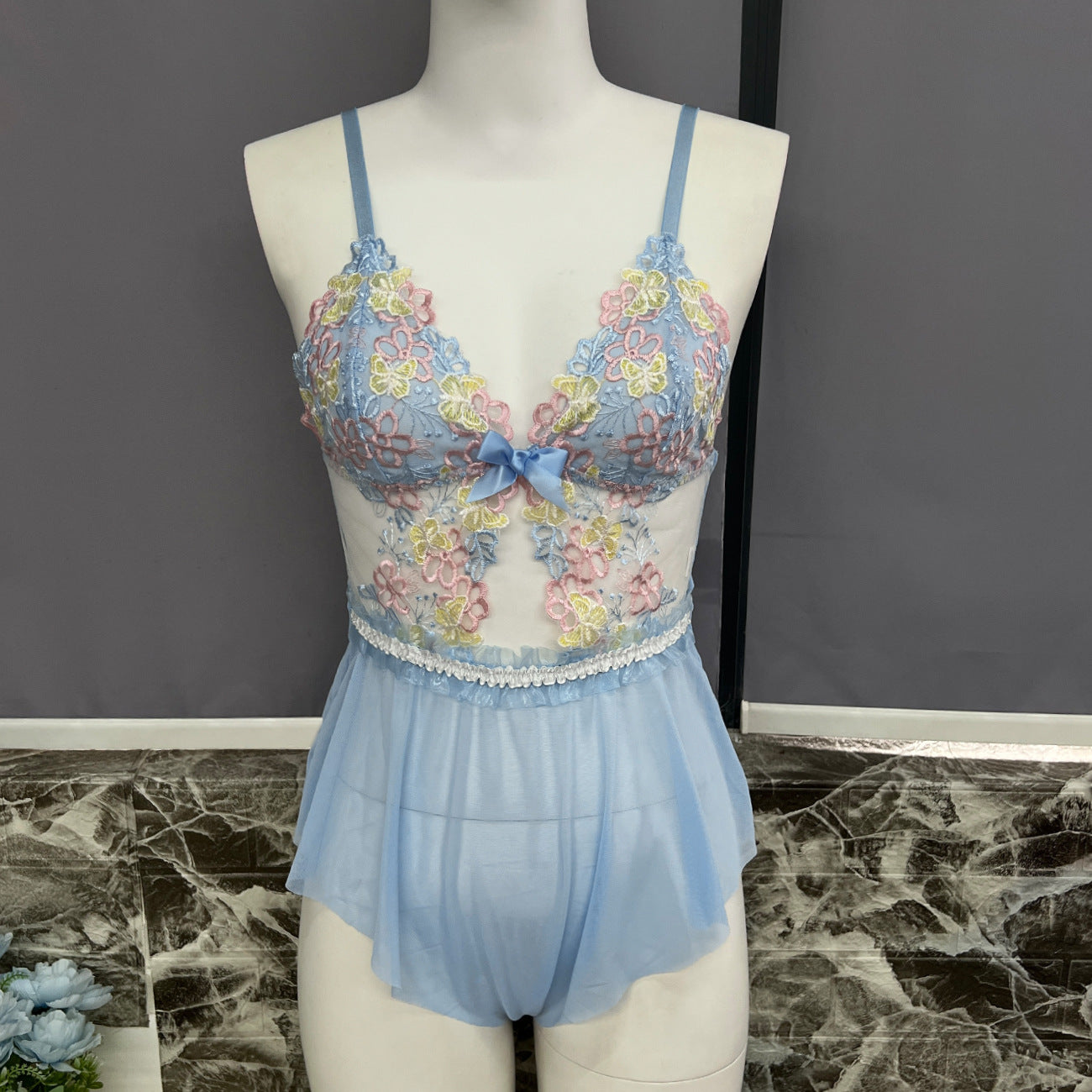 freedombeauty|Cute Pink Ladies Embroidered One-Piece Doll Underwear Set