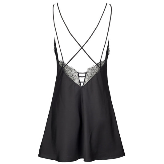 FREEDOMBEAUTY | FQ2720 eyelash lace satin satin suspender halter cross with V-neck sleeveless comfortable nightdress women's black and white