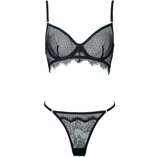 FREEDOMBEAUTY | FQ2946 eyelash lace steel tray ultra-thin polka dot mesh bra thong low waist sexy temptation set cross-border