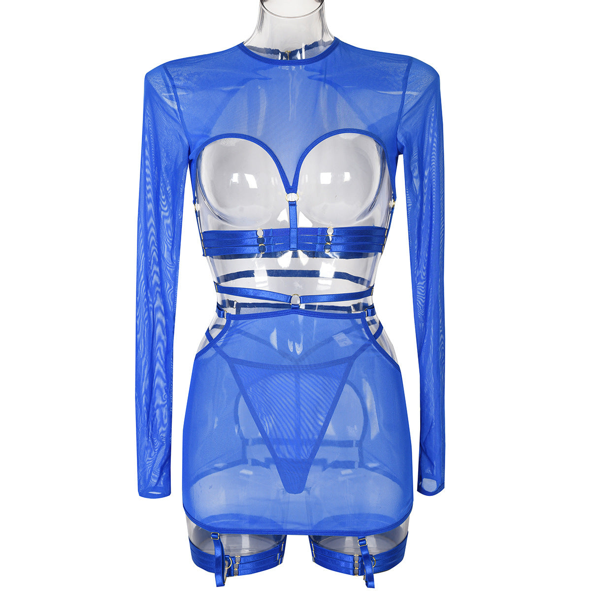 FREEDOMBEAUTY | AliExpress INS underwear 5-piece set sexy hollow straps personalized long-sleeved top with leg rings 3317