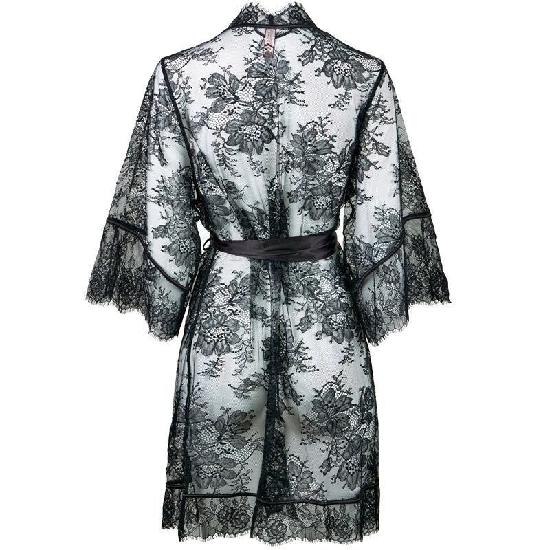 FREEDOMBEAUTY | FQ2871 Eyelash lace perspective satin nightgown medium sleeve morning gown women's wedding cross-border European and American matching coat quality