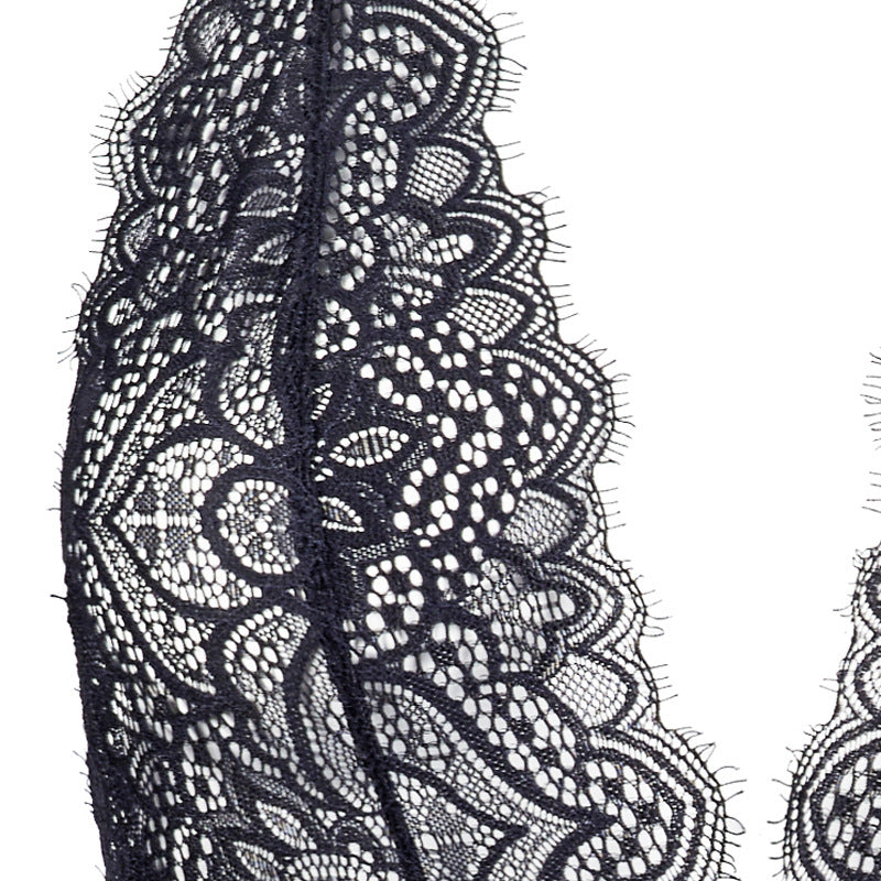 Freedombeauty | FQ2715 Elastic Eyelash Lace Slim Fit Large Halter Deep V Neck Open Crotch Black onesie Export Amazon