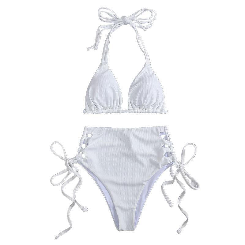 FREEDOMBEAUTY | 2025 new European and American sexy solid color split bikini women's summer swimsuit neck swimsuit