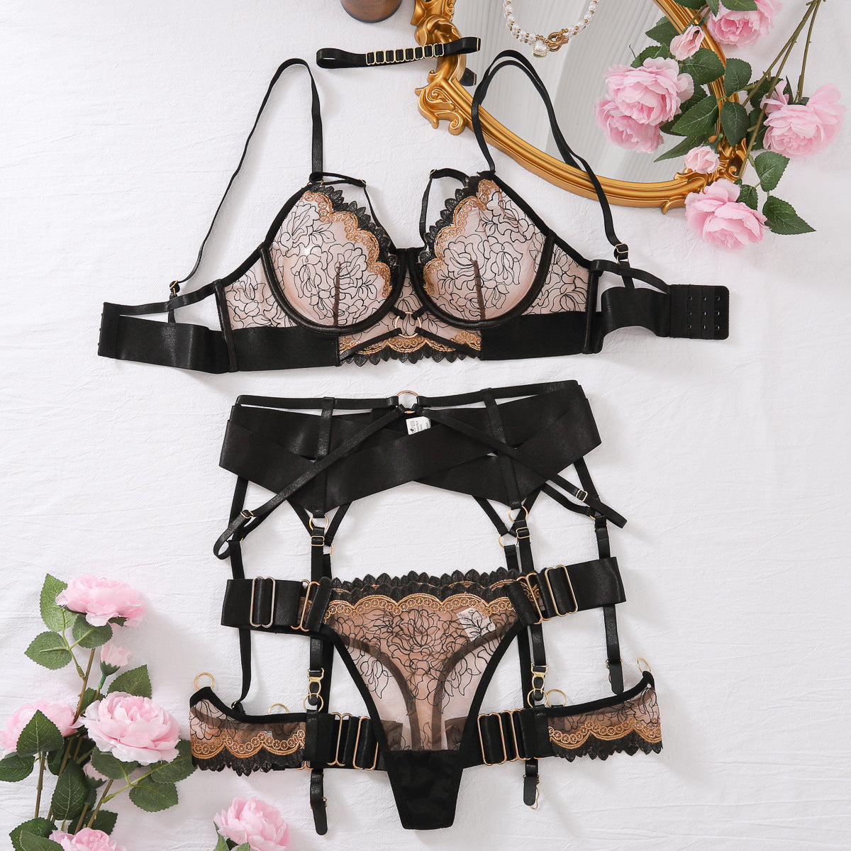 Freedombeauty | New sexy lingerie bra sexy lace-up sexy shapewear underwear panty set five-piece set