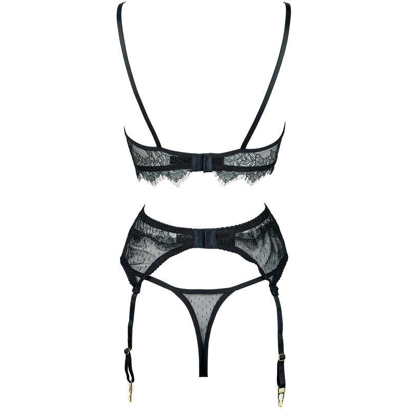 FREEDOMBEAUTY | FQ2946 eyelash lace steel tray ultra-thin polka dot mesh bra thong low waist sexy temptation set cross-border