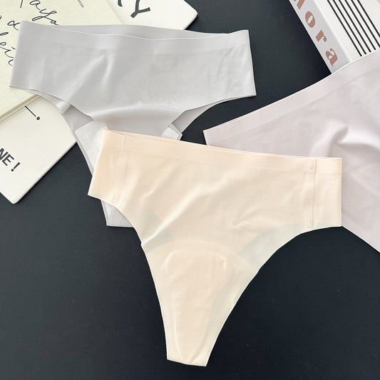 FREEDOMBEAUTY | 9385 ice silk seamless T-shaped women's underwear nude buttocks peach buttocks fitness panties sexy and anti-embarrassing