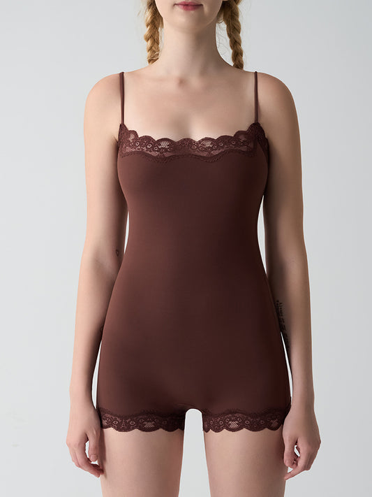 Freedombeauty | Sexy lace adjustable suspenders slim back onesie nude flat crotch breathable hip lift onesie