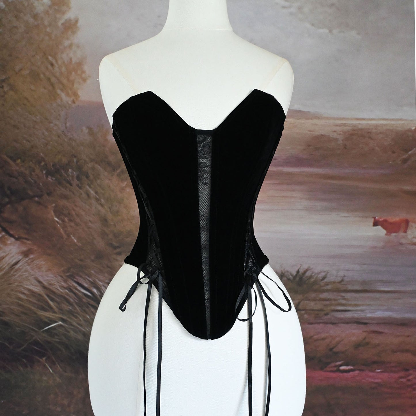 FREEDOMBEAUTY | 768 Foreign Trade Amazon Velvet Peony Lace Ribbon Sexy Versatile Outer Wear Fishbone Shapewear Corset