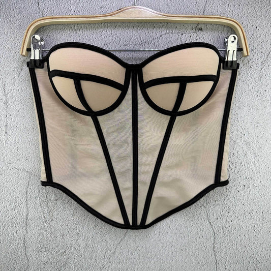 FREEDOMBEAUTY | European and American style hot-selling new mesh small vest sling retro slim and breathable temperament fishbone breast cup top women