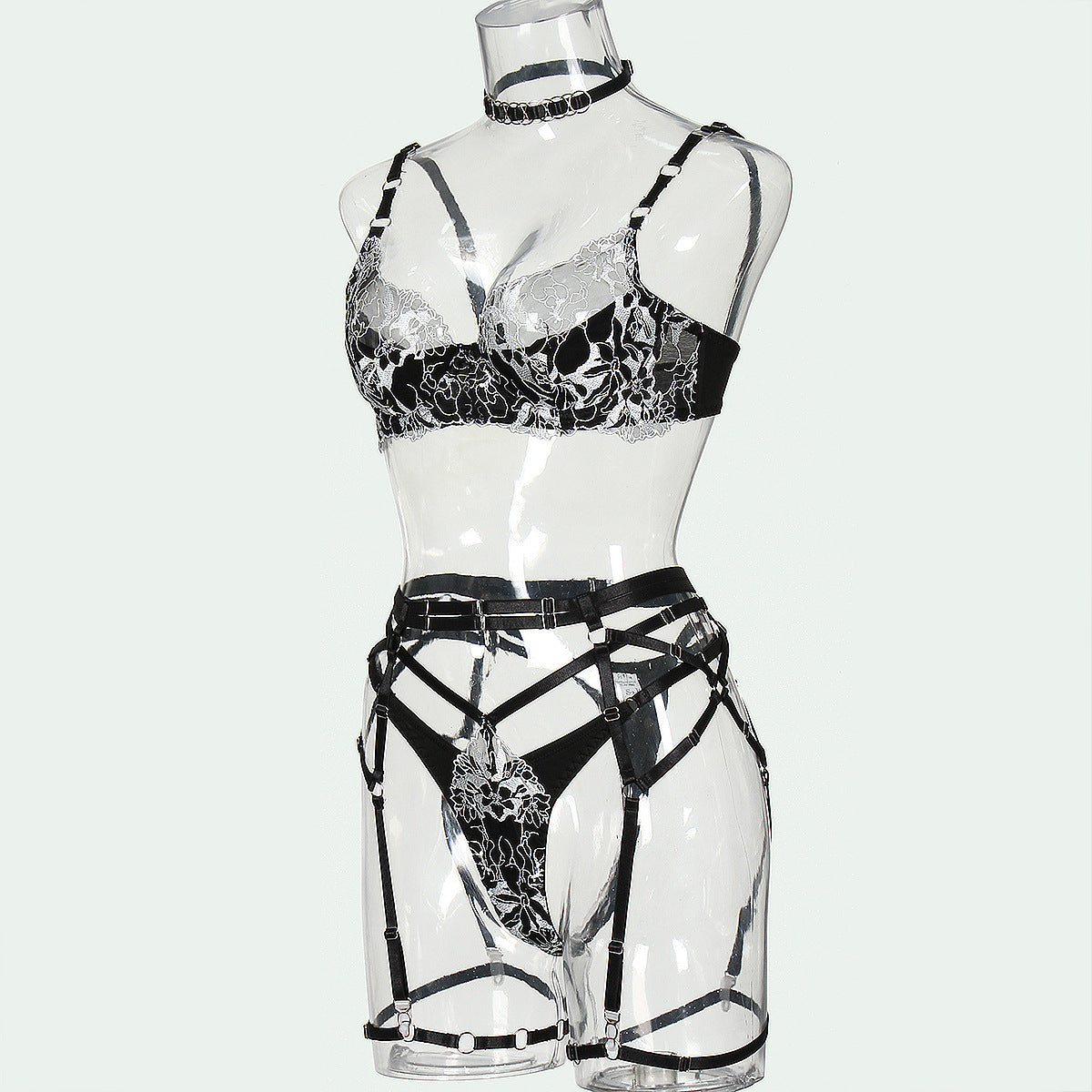 Freedombeauty | New bra complex craft embroidery mesh joint sexy hollow explosive underwear five-piece set