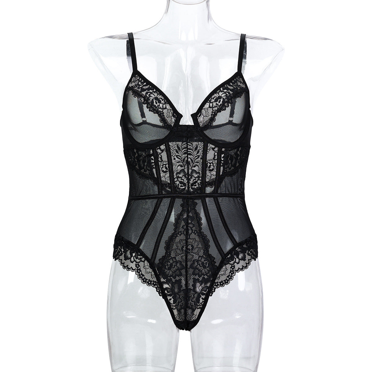 FREEDOMBEAUTY | Europe and the United States popular black lace splicing thin suspender sexy lingerie onesie wholesale 3589