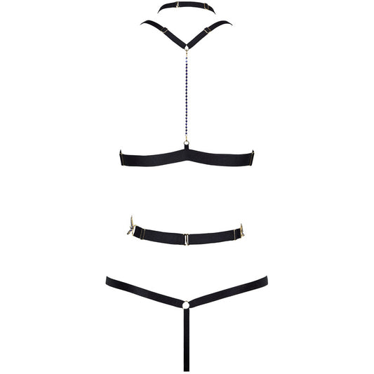 Freedombeauty | FQ2848 Hot Diamond Triangle Cup Beauty Back Buckle Sexy Rimless Bra Thong Mesh Thin Neck Waist Chain