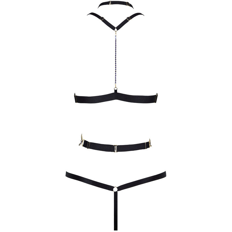 Freedombeauty | FQ2848 Hot Diamond Triangle Cup Beauty Back Buckle Sexy Rimless Bra Thong Mesh Thin Neck Waist Chain