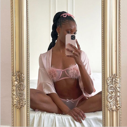 freedombeauty|Cute Girl Hairball Summer New Women's Mesh Hairy Splicing Sexy Underwear Kit