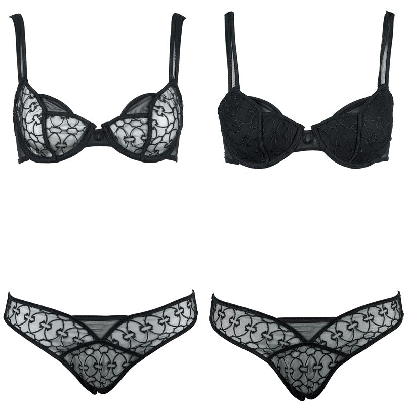 Freedombeauty | FQ2838 FQ2839 FQ1026 black embroidered steel rim thin cup cotton cup bra briefs low waist sexy