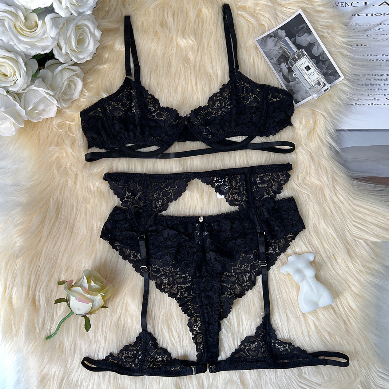 freedombeauty|Sex underwear lace edge perspective hollow set