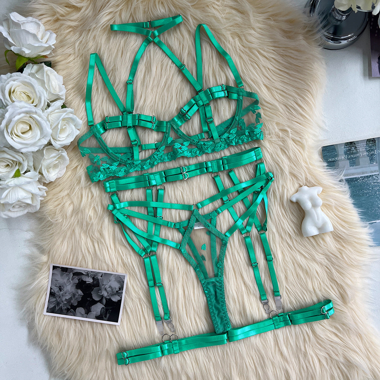 freedombeauty|Explosive summer new women's clothing fashion two-color splicing straps complex heavy craft underwear 5-piece set