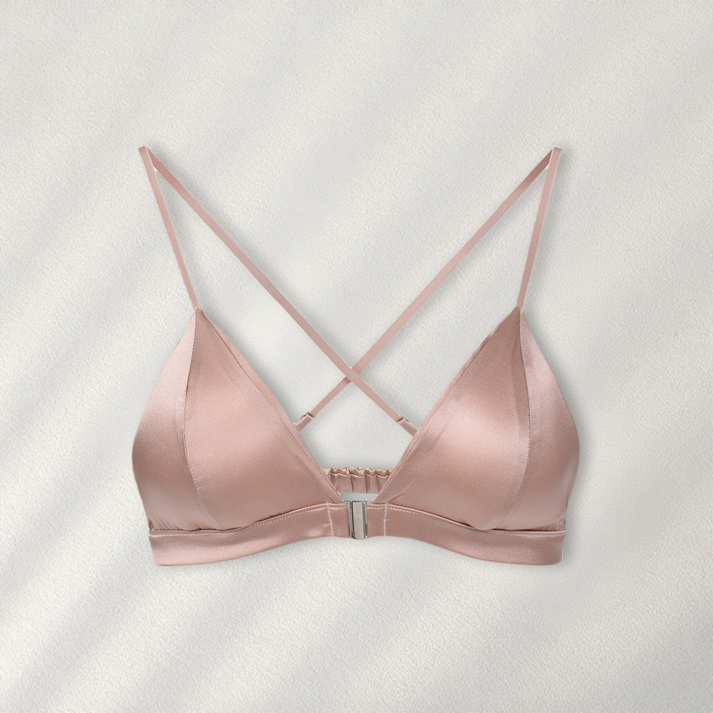 FREEDOMBEAUTY | mulberry silk new gold three-tower silk French underwear women's front buckle mulberry silk sexy deep V steel-rimless French bra