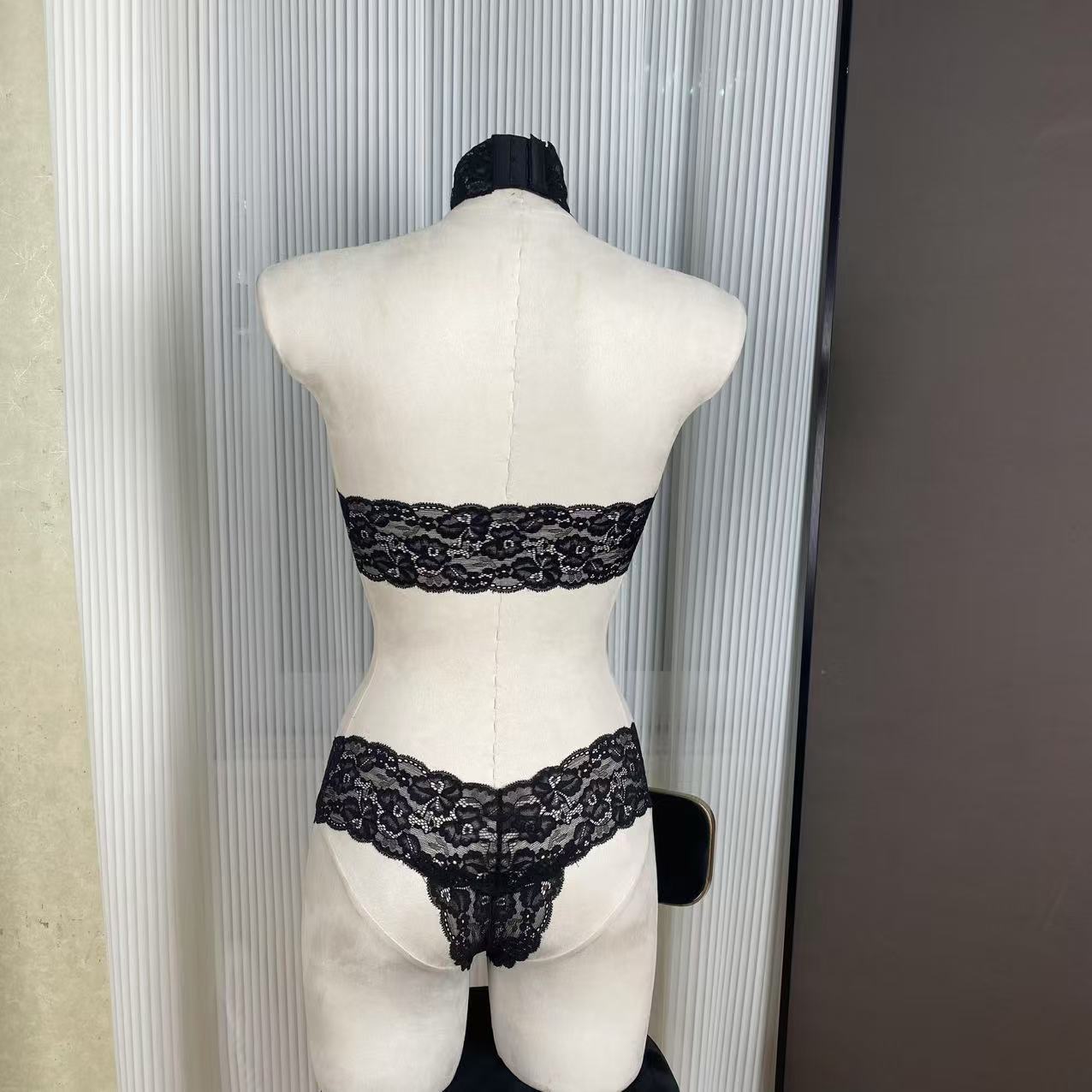 FREEDOMBEAUTY | FQ2295 black lace sexy sex onesie neck rhinestone removable perspective lace cross-border Europe and America