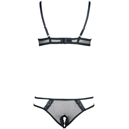 Freedombeauty | FQ2773 Lace Satin Steel Rim Hollow Bra Rhombus Mesh Low Waist Free Panties Sexy Seduction Black Suit