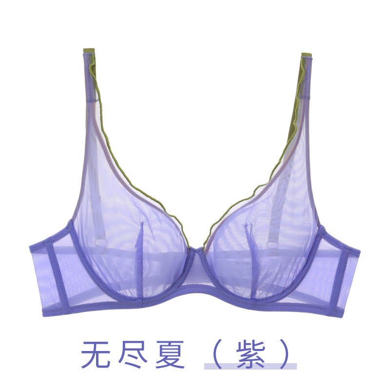 FREEDOMBEAUTY | mesh set soft steel ring bra large chest small breathable thin atmosphere underwear set bra