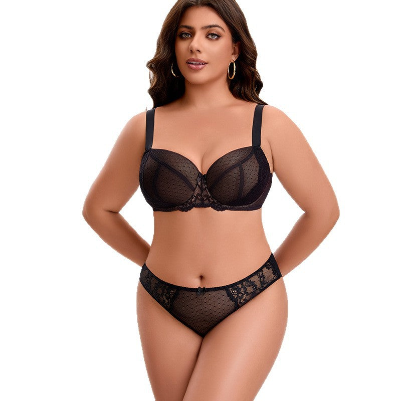 Freedombeauty | Large size underwear women's big breasts show small anti-sagging gathering set contrasting color full cup women's fat MM bra