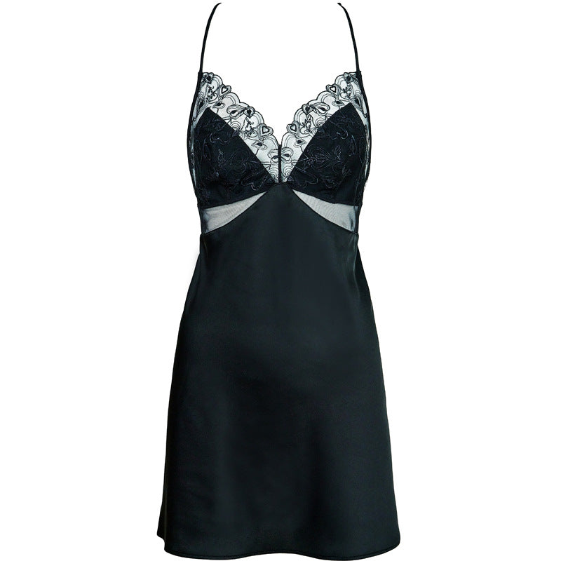 FREEDOMBEAUTY | FQ2862 Love Embroidery Cross-Ribbon Satin French Nightdress Pure Desire Homewear Sexy Suspender Skirt Cross-Border Summer