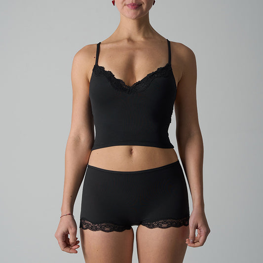 FREEDOMBEAUTY | fits everybody with chest pads, suspenders, nude slim-fit lace tank top, shorts set
