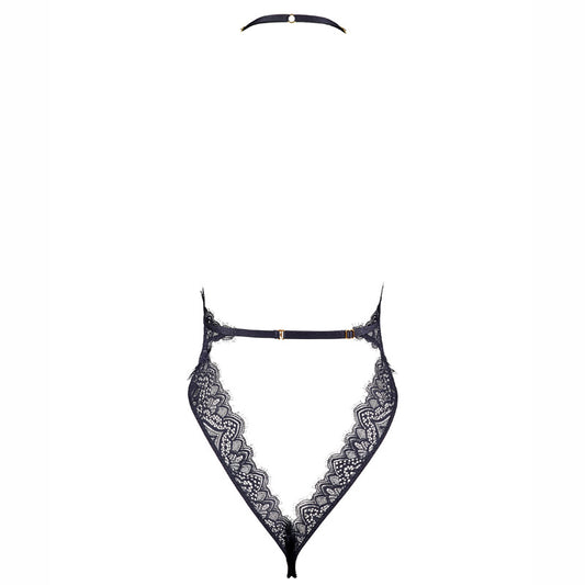 Freedombeauty | FQ2715 Elastic Eyelash Lace Slim Fit Large Halter Deep V Neck Open Crotch Black onesie Export Amazon