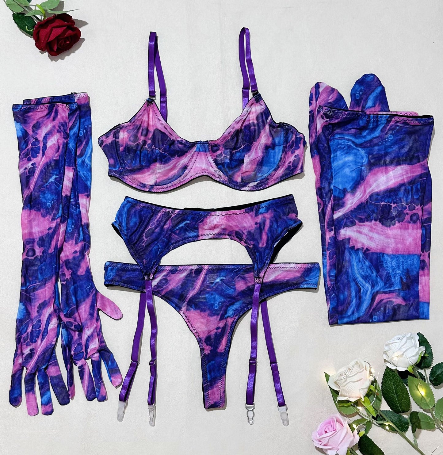 FREEDOMBEAUTY | Hot Sale Fashion Classic Erotic Lingerie Set Sexy Printed Steel Rim Gathering Bust Bra
