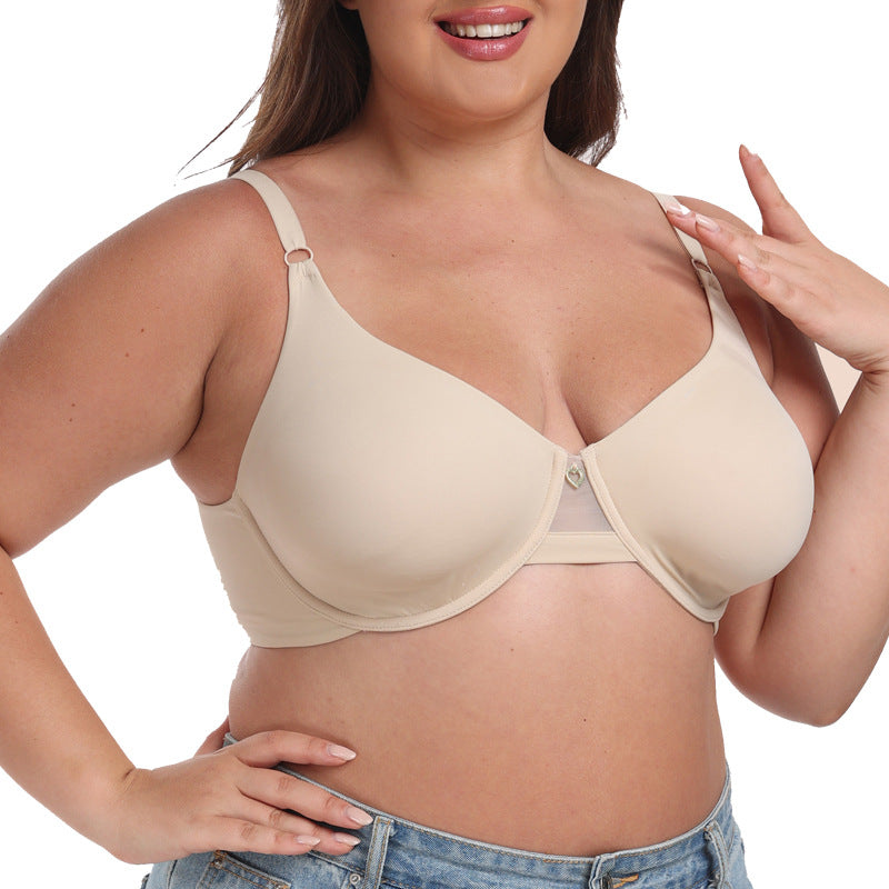 Freedombeauty | Solid Color Full Cup with Steel Ring Ultra-Thin Ice Silk Seamless Big Chest Slimming Bra plus Size Underwear European and American EF