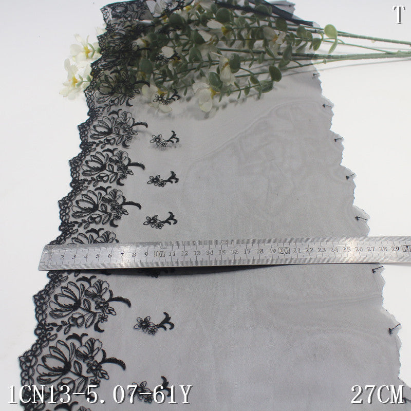 Freedombeauty | Black Unilateral Antique Style Flower Mesh Embroidery Lace Clothing Home Textile 27cm Lace Accessories
