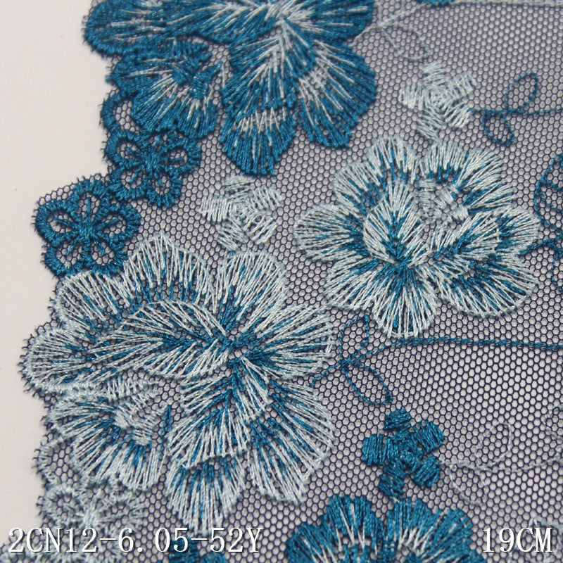 Freedombeauty | Blue Grenadine Unilateral Two-Tone Flower Embroidery Lace Clothing Home Textile 19cm Lace Accessories
