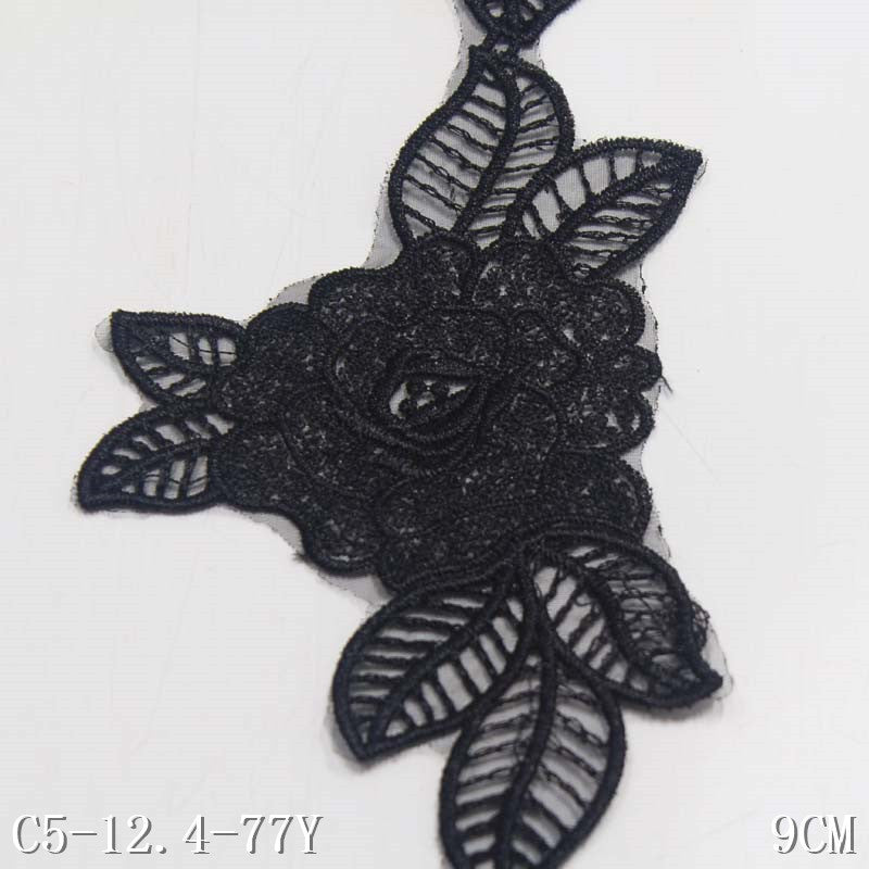 Freedombeauty | Black Flower Leaves with Edge Pattern Narrow Embroidery Lace Accessories Curtain Handmade Lace