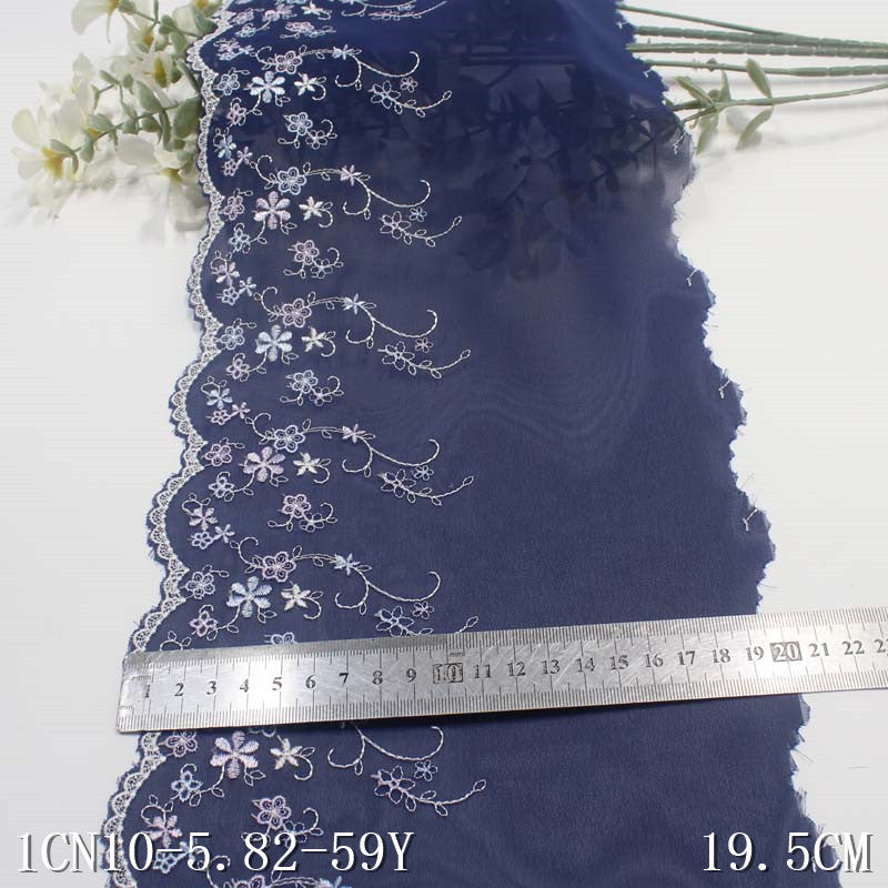 Freedombeauty | Blue Chiffon Unilateral Polyester Thread Small Flower Embroidery Lace DIY Curtain Sofa Cushion Lace Accessories
