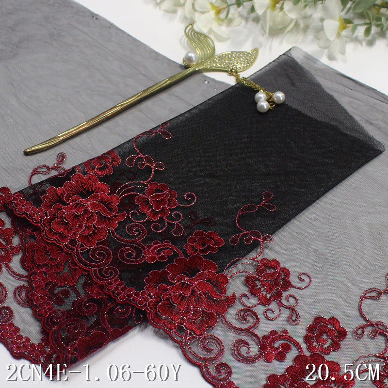 Freedombeauty | Black Mesh Unilateral Ancient Style Gold Thread Embroidery Lace Clothing Curtains 21cm Lace Accessories