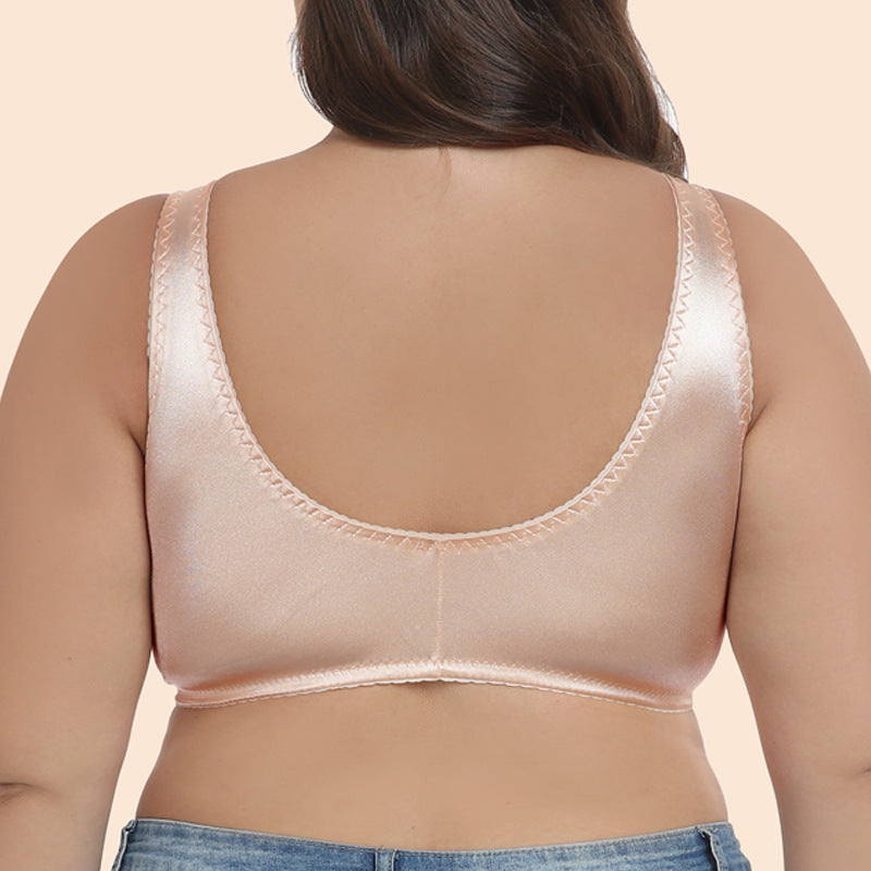 Freedombeauty | Ultra-Thin Sponge-Free Gentle Satin Front Button plus Size Bra Women's European and American Sleep Vest Underwear
