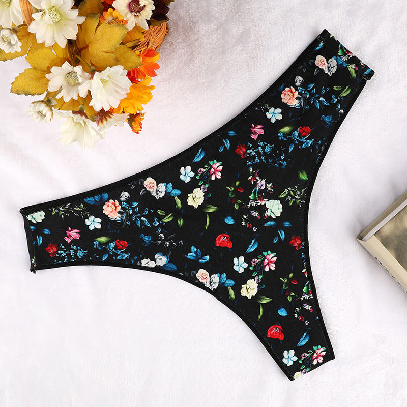 Freedombeauty | T-Back Women's High-Elastic Butterfly Print Leopard Print Low Waist Pure Cotton Underwear Bamboo Velvet Comfortable Hip Lift