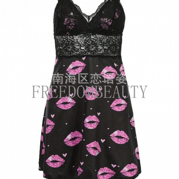 Freedombeauty | Hot Selling Digital Printing Casual Sexy Pajamas Home Nightdress Sexy Sweet Sexy Sleepwear