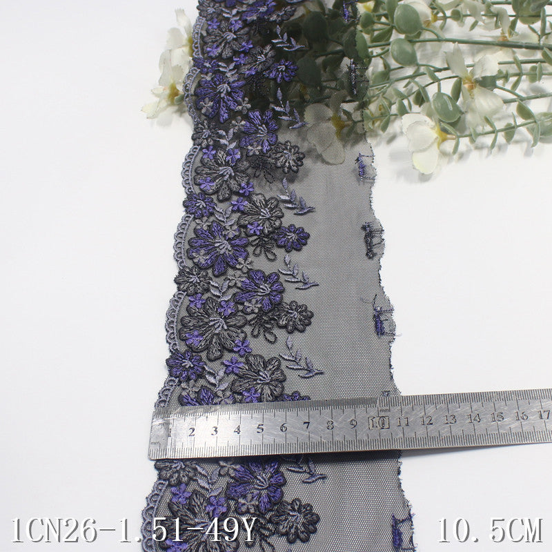 Freedombeauty | Black Mesh Unilateral Vintage Flower Embroidery Lace Clothing Home Textile 21cm Lace Accessories