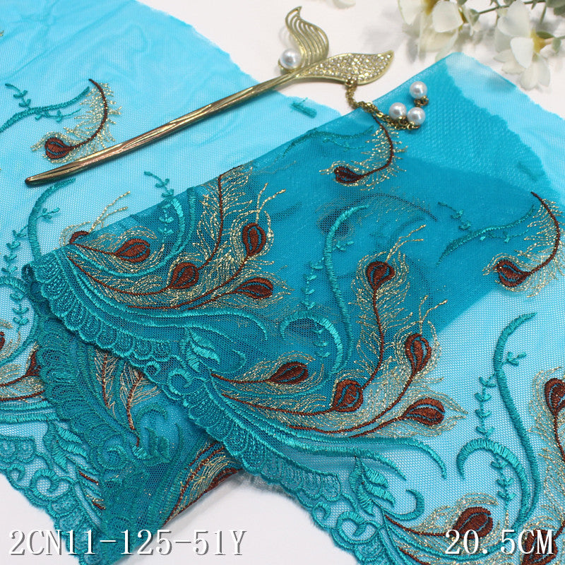 Freedombeauty | Blue Unilateral Gold Thread Chinese Phoenix Tail Embroidery Lace Clothing Curtains 20cm Lace Accessories