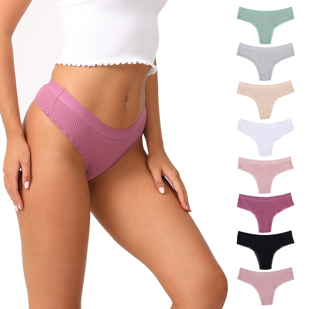 Freedombeauty | Customized European and American Style Lace Solid Color T-Back Thread Cotton Sexy Ladies Panties Support Small Orders