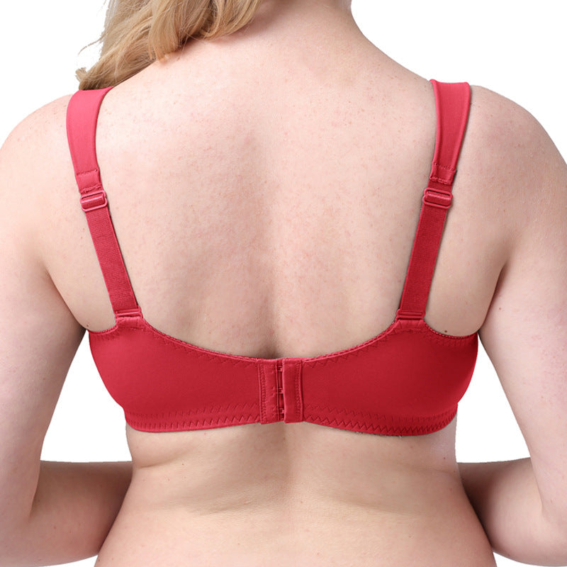 Freedombeauty | Red Full Cup Wireless Ultra-Thin plus Size Bra Embroidered Lace Edge Translucent Sexy European and American Underwear Bra