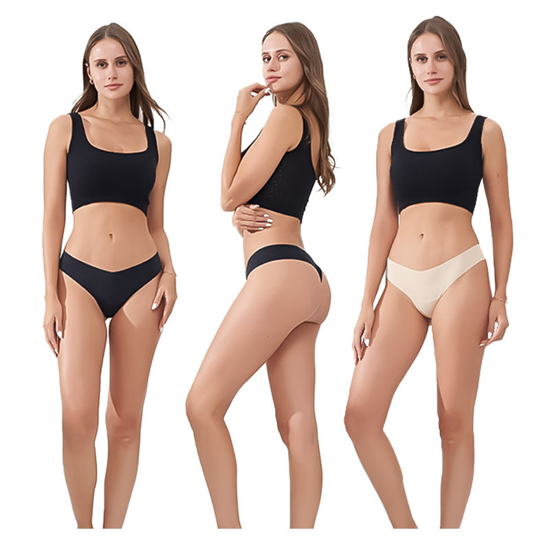 Freedombeauty | Seamless T-Back Women's Sexy Comfortable Low Waist Briefs Nude Feel Sewing Ice Silk Girls' Breathable Underwear in Stock